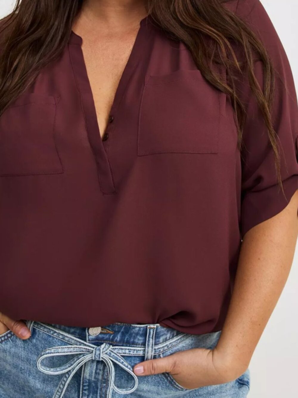 Harper Georgette 3/4 Sleeve Blouse With the Red Undershirt Tank Top